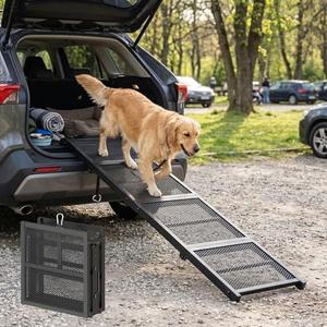 HOOBRO 70.8" Folding Dog Ramp for Car, 4-Fold Pet Ramp for Car SUV Couch, Extra Long Dog Ramp for Large Dogs Senior Pets, Non-Slip Walking Surface, Portable Design, Black BK08PT03