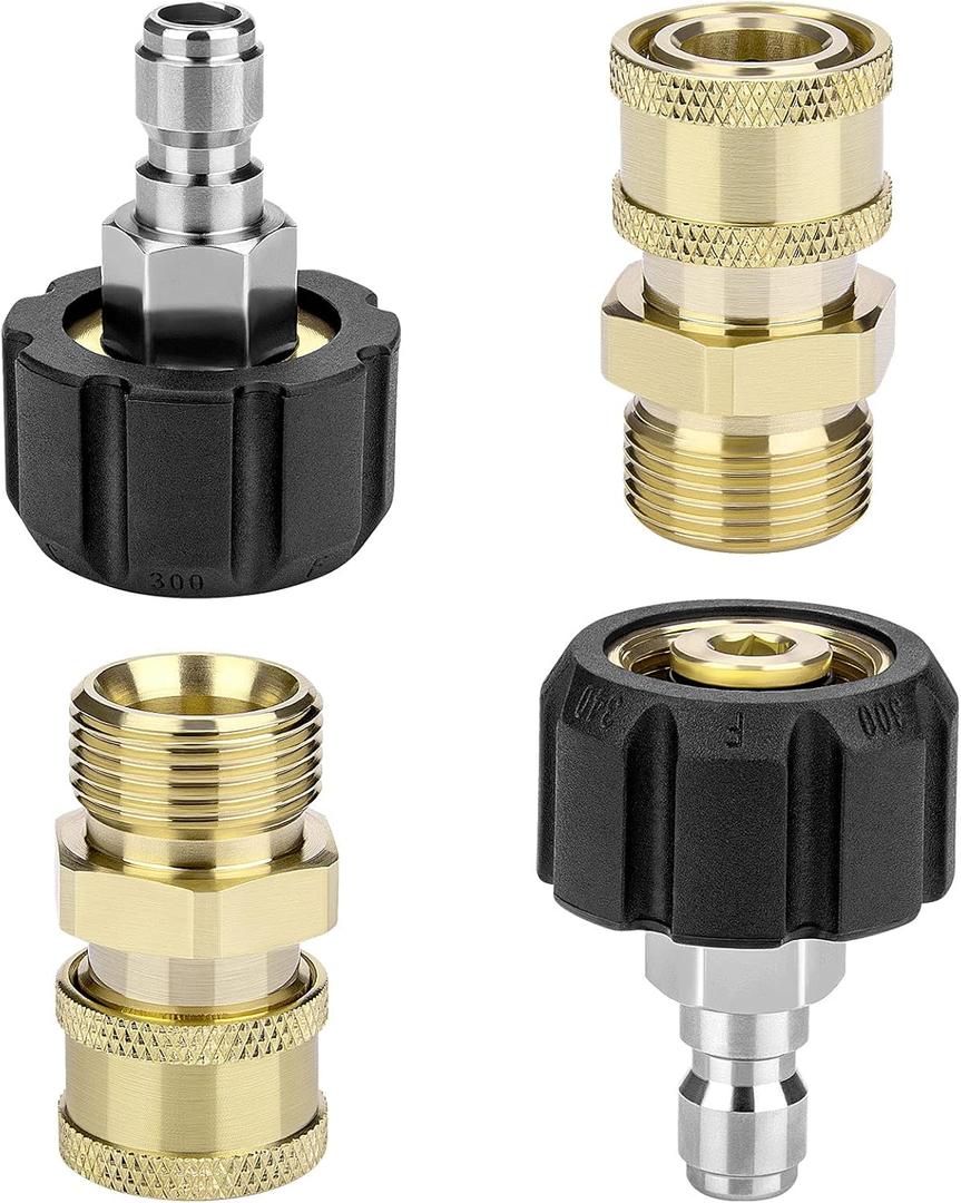 Pressure Washer Adapter Set, 2 Pair M22 (M22-14MM) 1/4'' Quick Connect, Pressure Washer Quick Connect, it's fitting 1/4inch nozzle or spray gun, Washer Hose, not fit 3/8inch, 5000 PSI
