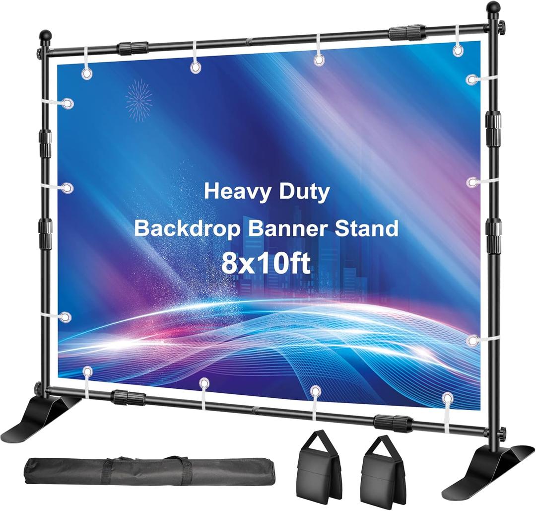 Backdrop Banner Stand, 10x8ft Adjustable Step and Repeat Stand Kit, 8x10ft