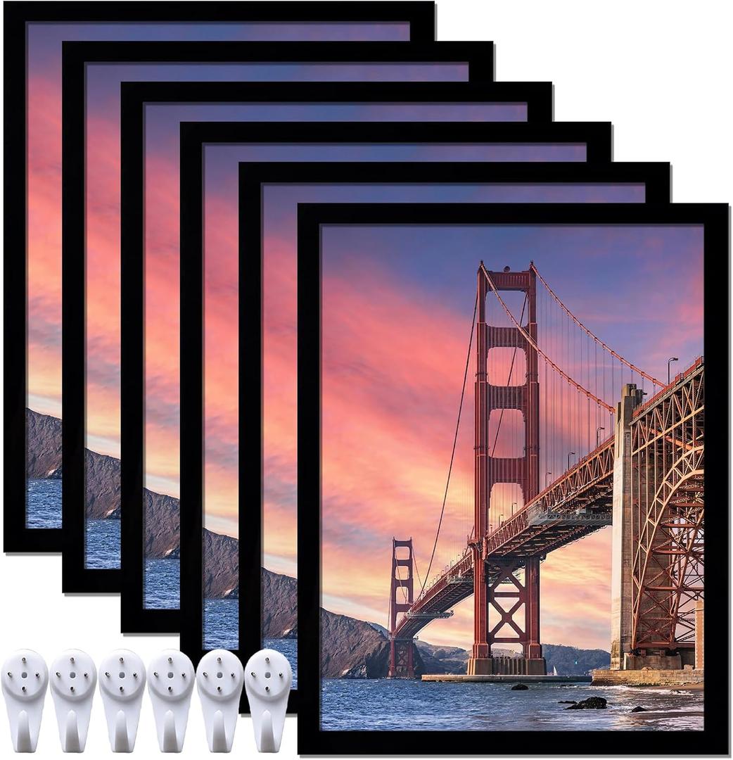 6 Sets 14x18 Picture Frame, Frames for 14 x 18 Canvas Collage Photo Poster Certificate Wall Gallery, High Transparent Horizontal Vertical Black 14 by 18 Inches