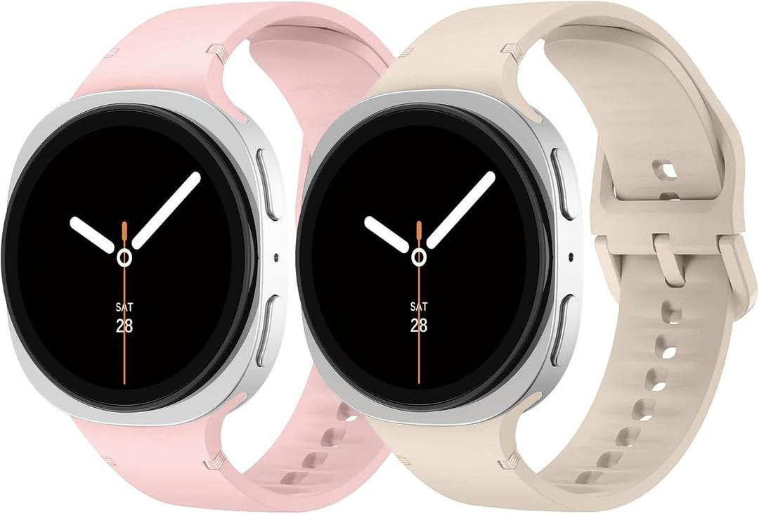 Silicone Bands for Samsung Galaxy Watch 8 Band 40mm 44mm Women Men, No Gap Soft Sport Replacement Strap for Samsung Galaxy Watch 8 Classic Band 46mm (08-Starlight+Light Pink)