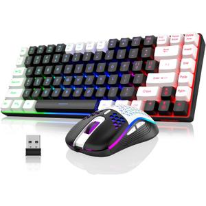 RedThunder K84 Wireless Keyboard and Mouse Combo, Rainbow Backlit Rechargeable Battery, 75% Layout TKL Ultra Compact Gaming Keyboard & Lightweight 3200 DPI Honeycomb Optical Mouse (Black-White)
