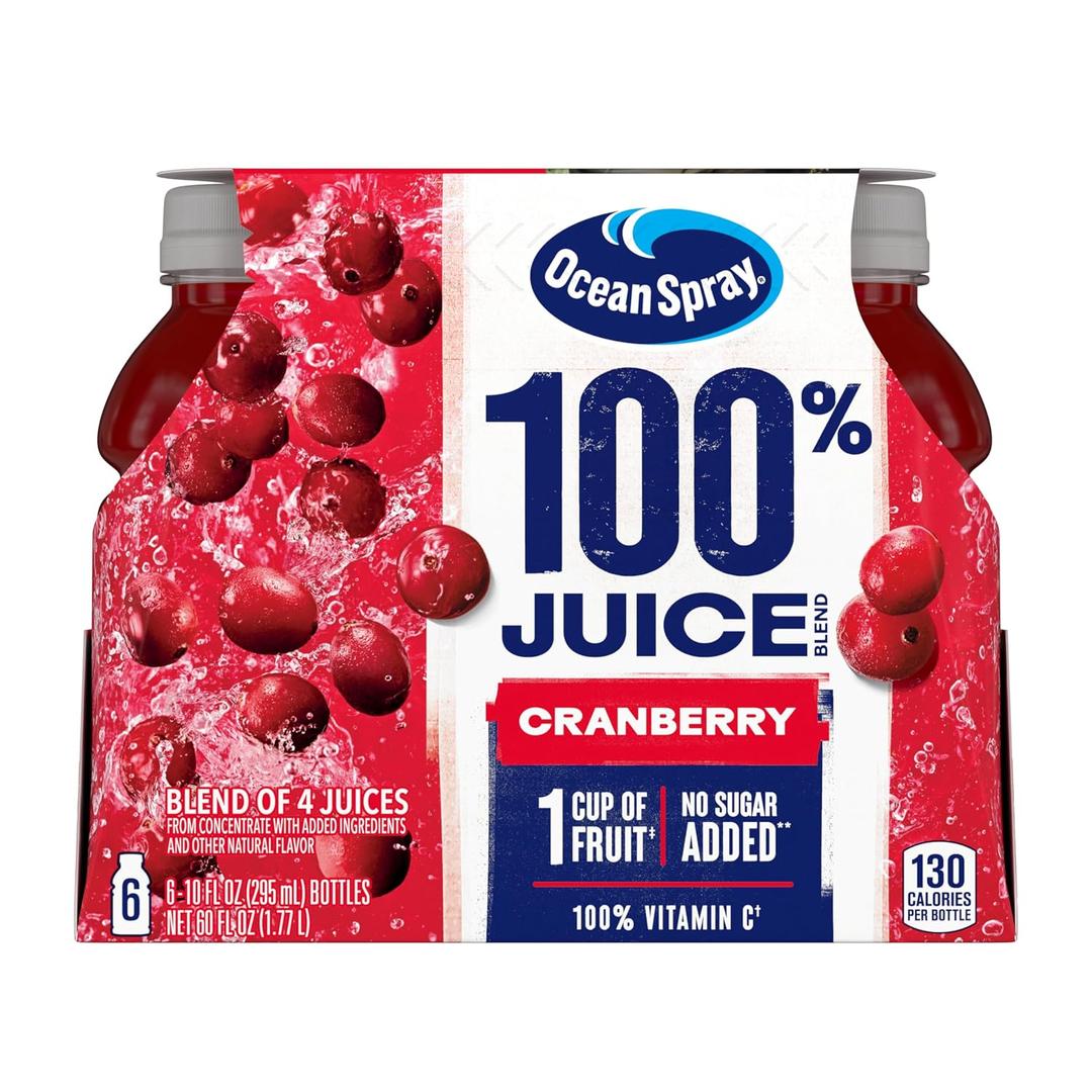 Ocean Spray 100% Juice, Cranberry Juice, 10 Ounce Bottle (Pack of 6) (EXP 11/13/26)