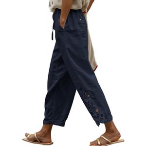 Acelitt Women Casual Lightweight Drawstring Elastic Waist Pants with Pockets, (Blue, L)