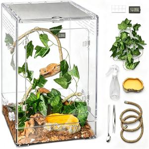 Reptile Tank,12" x 12" x 18" Tall Starter Crested Gecko Terrarium | Vertical Transparent Enclosure Kit,Arboreal Tarantula Ventilation Habitat for Tree Frog Dart Cribs,Gecko,Small Reptile Cage