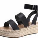 The Drop Women's Listilla Espadrille Wedge Sandal (7, Faux Leather Black)