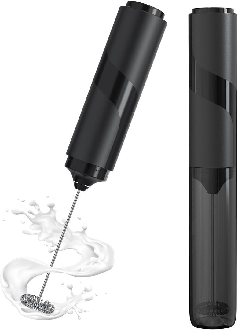 Milk Frother Handheld with Cover, Battery-Operated Electric Foam Maker Frother Wand, Whisk Drink Mixer & Foamer for Coffee, Latte, Matcha, Hot Chocolate (black-2)