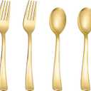 N9R 100pcs Gold Plastic Silverware, 50Pcs Gold Spoons and 50Pcs Forks Set, Heavy Duty Catering Cutlery for Parties, Dinners, Weddings