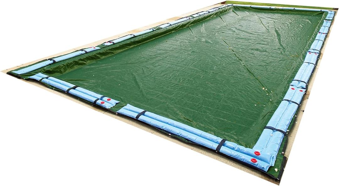 Blue Wave Silver 14 ft x 28 ft Rectangular Winter In Ground Pool Cover  Blocks Debris and Sunlight with 12-Year Protection for Off-Season  With 10x10 Polyethylene Weave, 5 ft Overlap, Cable, Winch