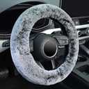 KAFEEK Frost Fluffy Microfiber Plush Steering Wheel Cover for Winter Warm, Universal 15 inch Soft Fuzzy Steering Wheel Cover,Cool Black (Standard size[14 1/2''-15''], gray)