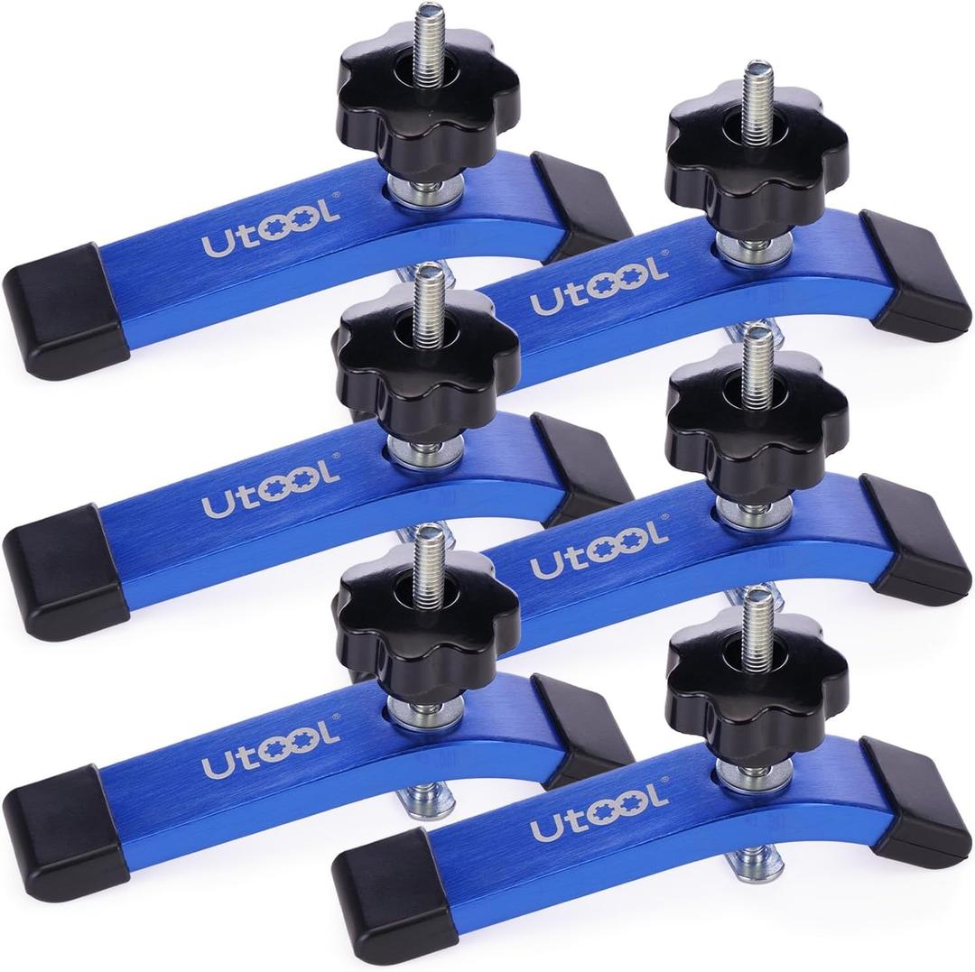 UTOOL 6 Pack T-Track Hold Down Clamps Kit with 3-1/2" T-Bolts, 6-1/3" L x 1-1/5" Width, Heavy Duty Anodized Clamps for Woodworking, Starlight Blue