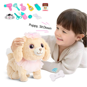 Kindenwinn Puppy Dog Toy for Girls 3+, Voice Activate, Walking, Sitting, Barking Golden Retriever Interactive Puppy with Accessories, Realistic Stuffed Animal Gift for Girls 3-6 Years Old