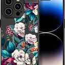 IWONE Compatible for iPhone 15 Pro Case Cute with Stand/Shockproof Drop Protection Slim Strap Kickstand Phone Cover for Women Girls/Large Flower Floral