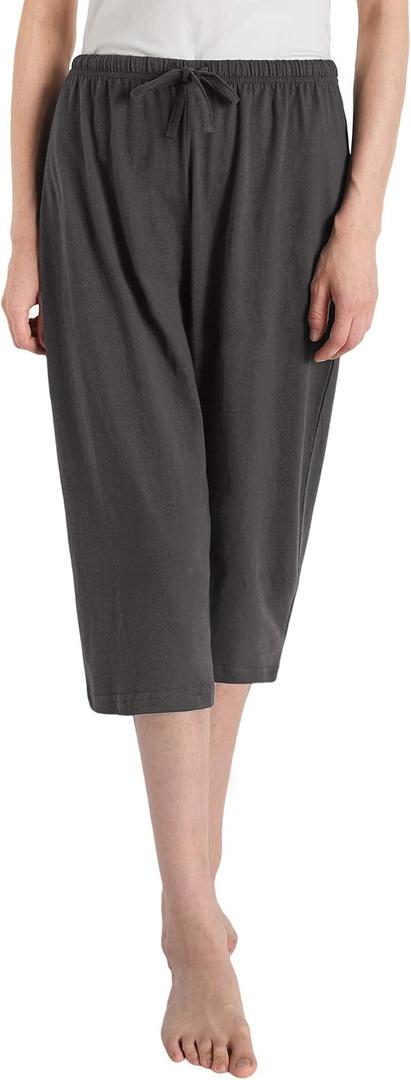 Latuza Women's Cotton Capri Pants Sleep Capris (Gray, XL)