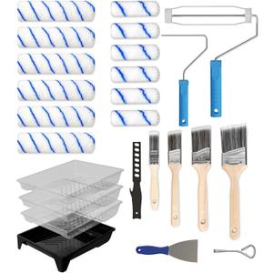 Paint Roller Kit, 25 Piece Paint Supplies, 9"4" Paint Rollers, Paint Brushes for Walls, Microfiber Roller Covers for Professional Painting, Blue