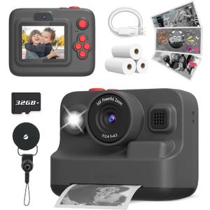 Yehtta Kids Camera Instant Print, Dual-Lens Front Rear Selfie Camera for Kids, Christmas Birthday Gifts Toys for 3-12 Year Old Boys Girls, 2.4in Screen 1080P Kid Digital Cameras with 32G Card (Black)