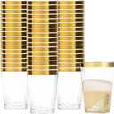 Bluesky Elegant Gold Rim Plastic Tumblers - 8oz Crystal Clear Plastic Cups (50 Count) Disposable Clear Cups For Wine & Cold Beverages | Perfect Elegant Cocktail Cups for Weddings & Parties (EXP 11/30/26)
