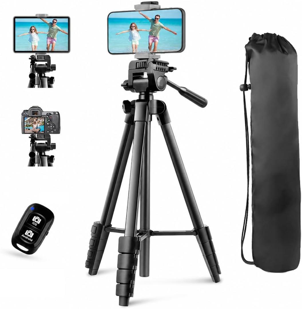 UBeesize 64'' Camera & iPad Tripod, Tripod for iPad & iPhone with Carry Bag, Tablet Tripod with Remote and 2 in 1 Phone Holder for Video Recording, Live Stream, Photography, Travel