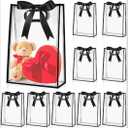 Aliceset 12 Pcs Clear Plastic Gift Bag with Die Cut Handles Reusable PP Favor Bag with Ribbon for Graduation Wedding Bridal Birthday Baby Shower Party Small Business, 7x10x3.15 Inch(Black)