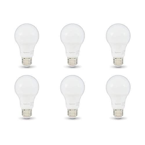 Amazon Basics A19 LED Light Bulbs, 60W Equivalent, 9W Energy Efficient, E26 Standard Base, Daylight White 5000K, Dimmable, 10,000 Hour Lifetime, 6-Pack
