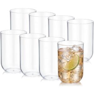 Ziliny 10oz Unbreakable Plastic Stemless Wine Glasses Set of 8, All Purpose Cups, Reusable Plastic Drinking Cups for Outdoor Use, Poolside, Party, Camp, Weddings, Daily Use(Clear)