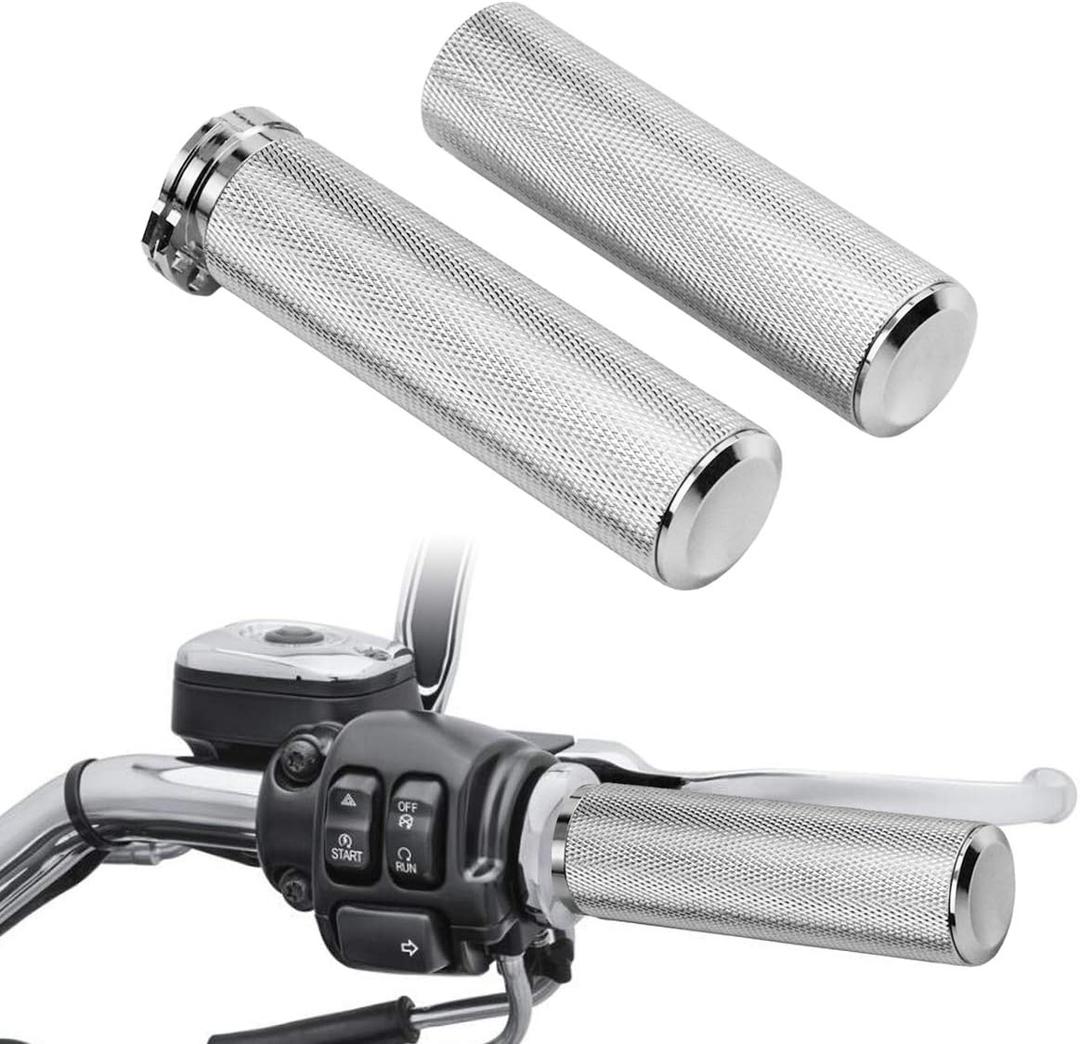 Motorcycle Handlebar Grips for 1" 25mm Hand Grips Aluminum Universal Fit for Harley Touring Dyna Softail Sportster XL 883 1200 (Chrome)