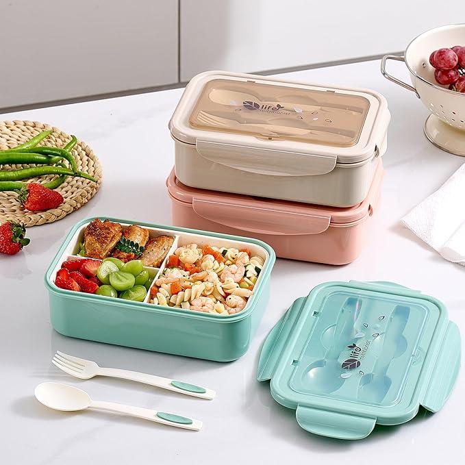 Mfacoy 1 Pack Bento Boxes for Adults/Kids, 1100 ML Bento Lunch Box With Spoon & Fork, Lunch Box Containers, Bento Box for Dining Out, Work, Picnic, BPA-Free, Microwave & Dishwasher Safe