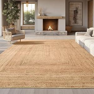 Bedsure 8x10 Printed Jute-Look Rug for Living Room, Machine Washable Rugs, Jute-Look Rug, Non-Slip Backing, Non-Shedding