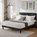 Queen Bed Frame with Headboard, Bed Frame Queen Size with Sturdy Wooden Slats Support, Platform Frame with Velvet Upholstered Headboard, Mattress Foundation, Easy Assembly, No Box Spring Needed Black