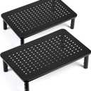 TV/Monitor Riser Desktop Stand, Flat Screen, Sturdy Metal Laptop Computer Shelf for Printer, iMac, 3 Height Adjustable PC with Mesh Platform , 2 Pack