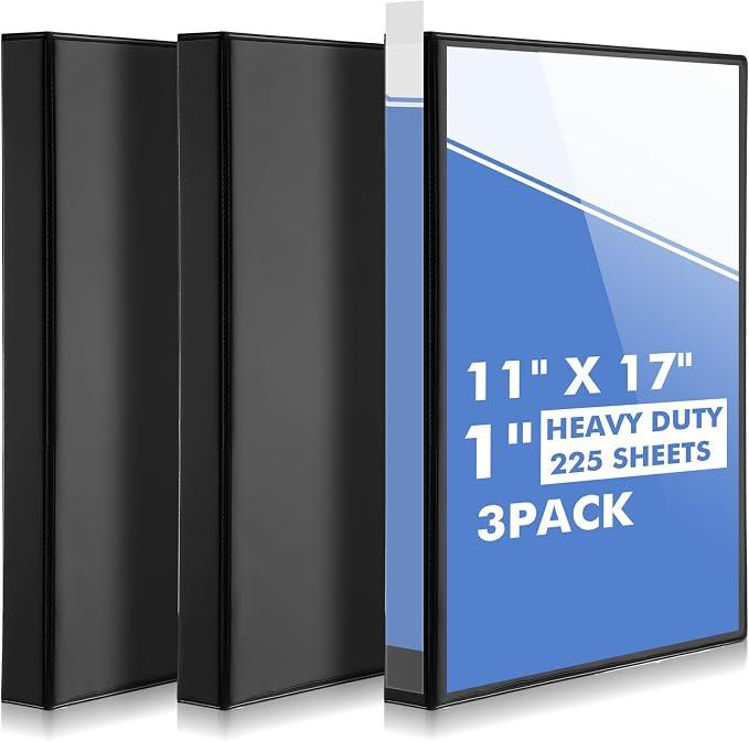 Sinload 3 Pcs 11 X 17 Binders 3 Ring 1 Inch D Ring with Pockets, Black
Heavy Duty Presentation Folder, Customizable Clear Cover, Large Capacity for Documents Projects, Portfolio for Office School