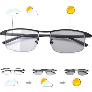 Photochromic Progressive Multifocus Reading Glasses Anti UV Sun Readers Blue Light Blocking Sunglasses for Men Women, Magnification Strength: 2.5 x