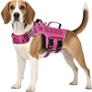 Tactical Dog Harness Medium Sized, Heavy Duty No Pull Dog Harness with Handle, Easy On and Off Service Dog Vest with Molle System, Reflective Pet Vest for Walking Hiking Training, M(Neck:17-23",Chest:22-32"),35-50 lbs, Pink