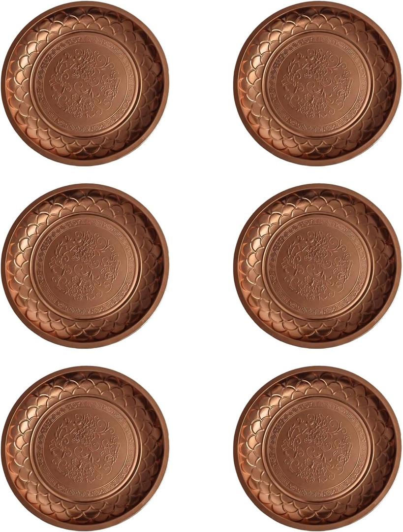 12" Large Copper Decorative Serving Tray, Copper Plated Round Fruit Tray - Ideal for Coffee Table, Decorative, Tea and Bar Serving (6)