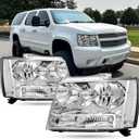 Headlight Assembly For 2007-2014 Chevy Tahoe 07-13 Chevy Avalanche Suburban 1500 2500 Head light , Replacement Head Lamp Set with Chrome Housing Clear Reflector