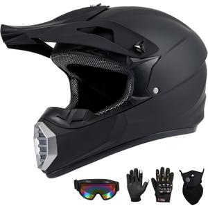 Youth Kids Motocross Helmet DOT Approved, Adult ATV Dirt Bike Off-Road Full Face Motorcycle Helmet with Goggles Gloves Mask for Boys Girls,Lightweight Breathable for Riding (Matte Black, X-Large)