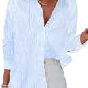 Diosun Women's Striped Button Down Shirts Classic Long Sleeve Stylish Collared Office Work Blouses Tops (X-Small, Light Blue)