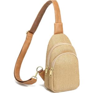 INICAT Straw Crossbody Bags Beach Gifts Small Sling Bag Summer Vacation Essentials Hawaiian Accessories Rattan Purses Women (Large, Khaki-weaving)