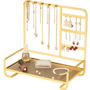 Jewelry Organizers Storage Stand Necklace Bracelet Earring Holder Box Tray jewelry display room decor,Metal,Goden