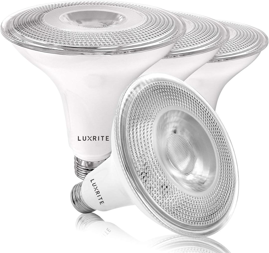 LUXRITE 4 Pack PAR38 LED Outdoor Flood Light Bulbs, 120W Equivalent, 1250 Lumens, 4000K Cool White, 15W Dimmable, Indoor Outdoor Spotlight Bulb, Wet Rated, E26 Standard Base, UL Listed