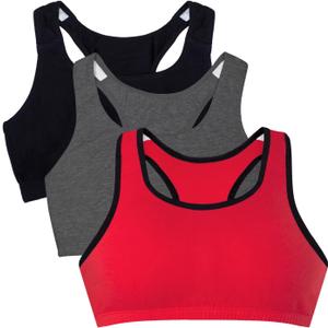 Fruit of the Loom Cotton Tank Bra for Women - Ultimate Comfort & Breathable Fit - Fashion Packs (48, Red Hot With Black/Charcoal/Black)