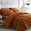 Ubauba 7pc Burnt Orange King Size Comforter Set, Rust 7 Piece Pintuck Bed in a Bag with Sheets, Pinch Pleat Bedding Comforters & Sets,(Rustic, King)