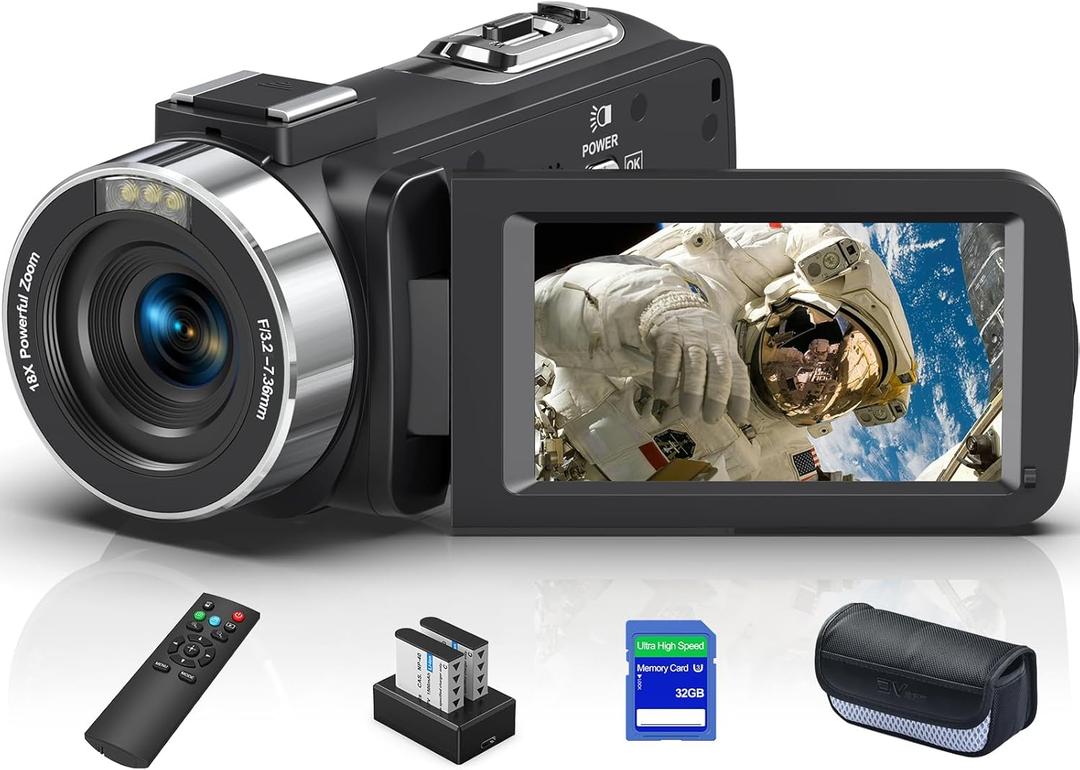 Video Camera 8K 64MP Camcorder 18X Digital Zoom YouTube Vlogging Camera Webcam IR Night Vision WiFi 3.0Touch Screen Camcorders with 32G SD Card, Remote Control and 3 Batteries (BLACK)