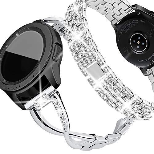 SUPOIX Compatible for Samsung Galaxy Watch 8 40mm 44mm/Galaxy Watch 8 Classic 46mm, 2 Pack 20mm Women Jewelry Bling Replacement Strap for Women daily wearing (Silver)