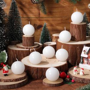 Zhengmy 8 Pcs Mini Christmas Ball Round Candle, Small 2 Inch Ball Pillar Candle Wax Round Xmas Gift for Christmas Holiday Dinner Table Centerpieces Decor(White)