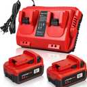 Upgraded 18V 6.0Ah Batteries Replacement for Milwaukee M-18 Battery 2Pack and 1 Charger Set(2-Port) (Red)