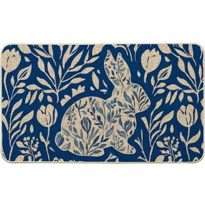 Artoid Mode Blue Rabbit Bunny Flowers Easter Doormat, Home Decor Low-Profile Switch Rug Door Mat Floor Mat for Indoor Outdoor 17x29 Inch