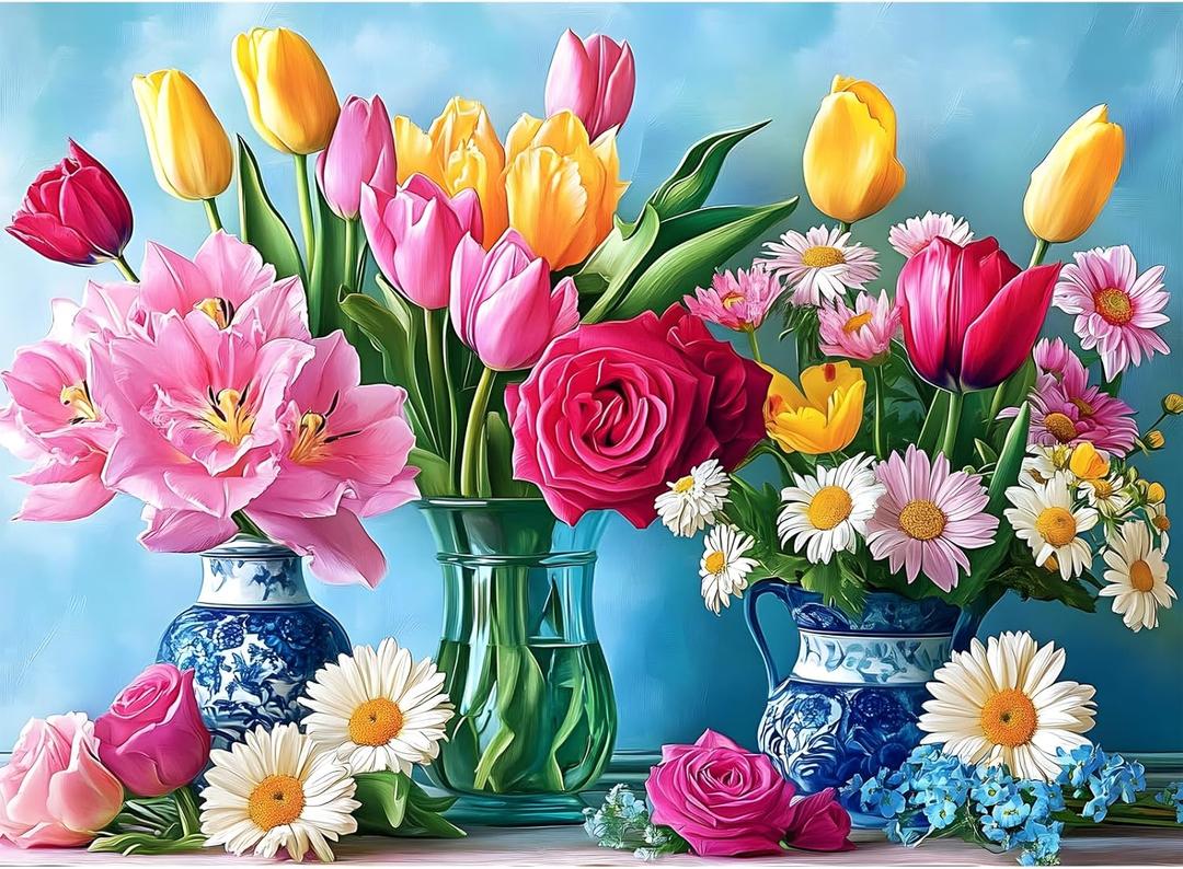 500 Piece Puzzle for Adults, Beautiful Flower Puzzles for Adults Senior, Age 12+, Tulip Rose Jigsaw Puzzles 500 Pieces, Challenging Puzzle Perfect Game Nights for Family Friend 20.5 X 15 Inches