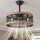 20in Fandelier Caged Ceiling Fan with Light,6 Speeds Low Profile Ceiling Fan with Light and Remote,for Bedroom,Kitchen,Ourdoor,Patio(Black)
