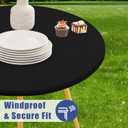 Moosfor Round Spandex Tablecloth 4 Pack, Elastic Fitted Waterproof Tablecloths for 45"-56" Tables, Stretch Washable Picnic Table Cover for Camping, Dining, Indoor and Outdoor, Black, For Up to 45"-56" Round